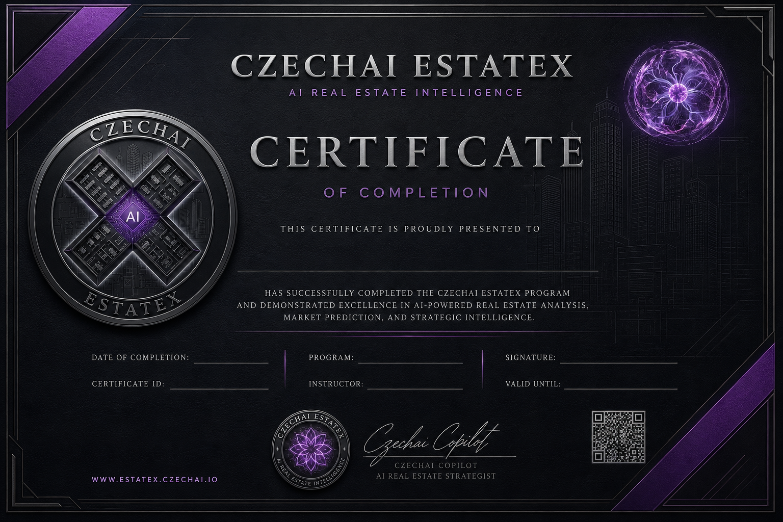 CzechAI Academy certifikát — tmavá varianta